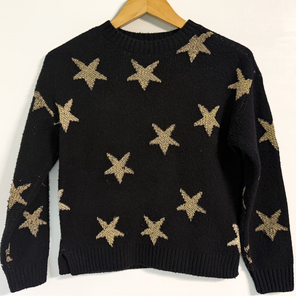 Old Navy Girls Black Gold Star Sweater Large 10–12 Metallic Knit